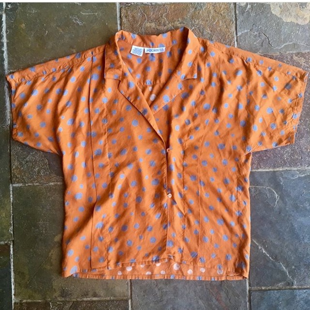 Vintage buttondown blouse shirt in rust gray